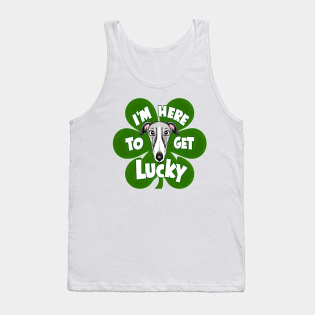 I'm Here to Get Lucky Greyhound Dog in Clover Leaf Tank Top by JEA Jennifer Espina Arts